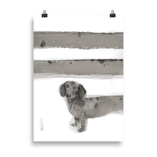 Load image into Gallery viewer, A dachshund dog artwork print with an extra long body that wraps around the print