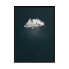 Load image into Gallery viewer, Dark petrol blue coloured art print featuring a single white and grey storm cloud.