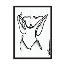 Load image into Gallery viewer, Line art style print artwork with a black line illustrating a woman undressing.