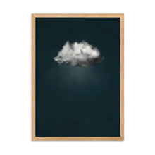 Load image into Gallery viewer, Dark petrol blue coloured art print featuring a single white and grey storm cloud.