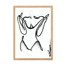 Load image into Gallery viewer, Line art style print artwork with a black line illustrating a woman undressing.