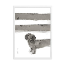 Load image into Gallery viewer, A dachshund dog artwork print with an extra long body that wraps around the print
