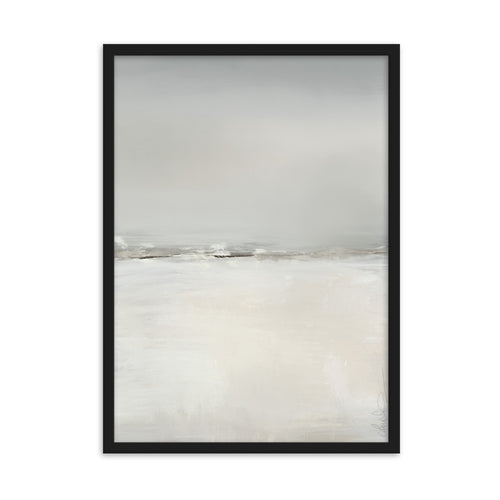 Ocean artwork print with grey and white waves crashing on the shore with storm clouds. 