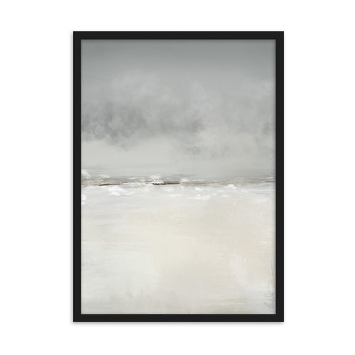Ocean artwork print with grey and white waves crashing on the shore with storm clouds.