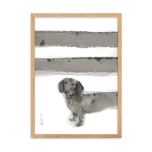 Load image into Gallery viewer, A dachshund dog artwork print with an extra long body that wraps around the print.
