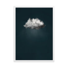 Load image into Gallery viewer, Dark petrol blue coloured art print featuring a single white and grey storm cloud.
